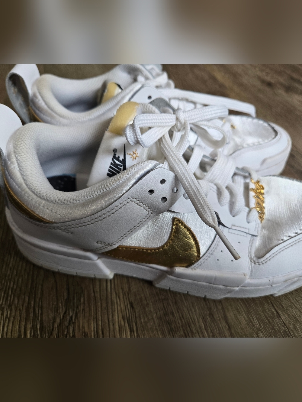 Nike White & Gold Low-Top Sneakers